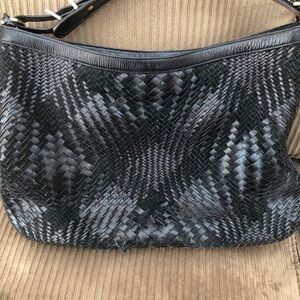 Elegant Black Woven Leather Shoulder Bag COLE HAAN SHOULDER BAG
